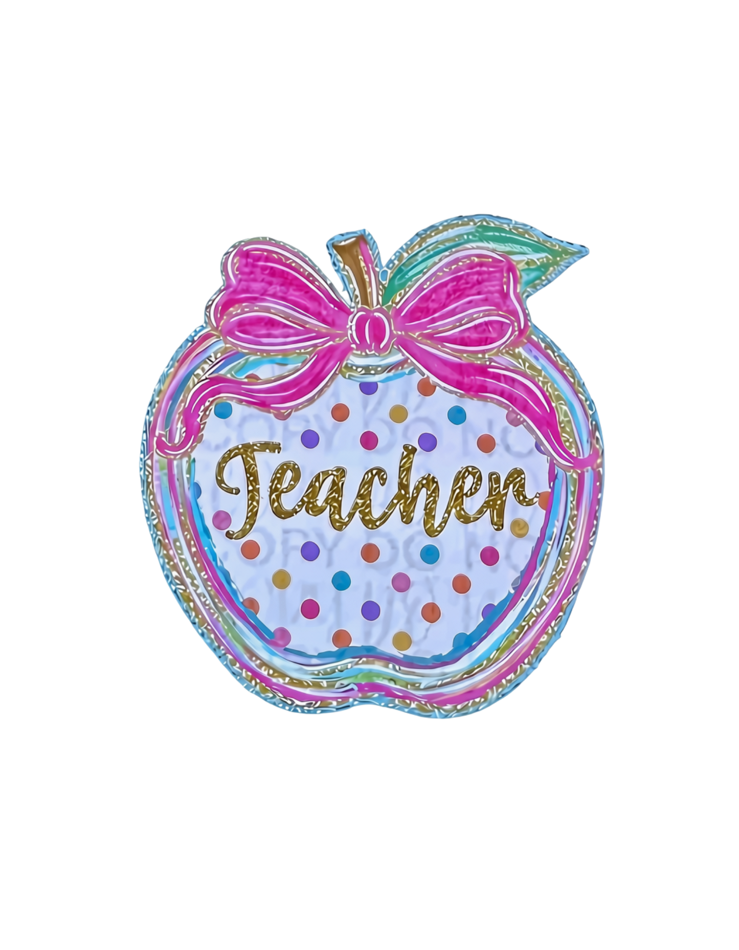 Apple teacher graphic tee design with leopard print and bows
