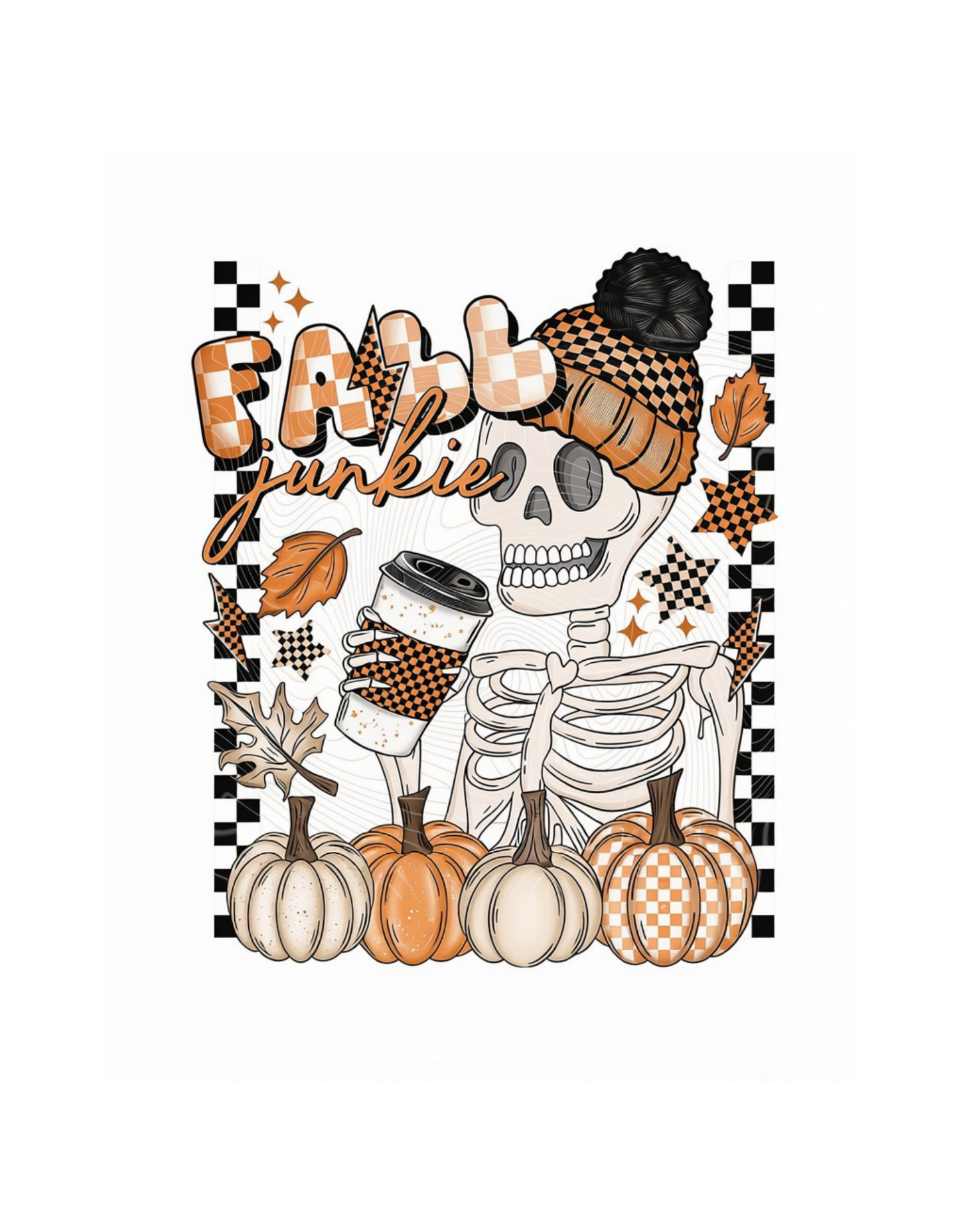 Fall Junkie skeleton Halloween DTF transfer design