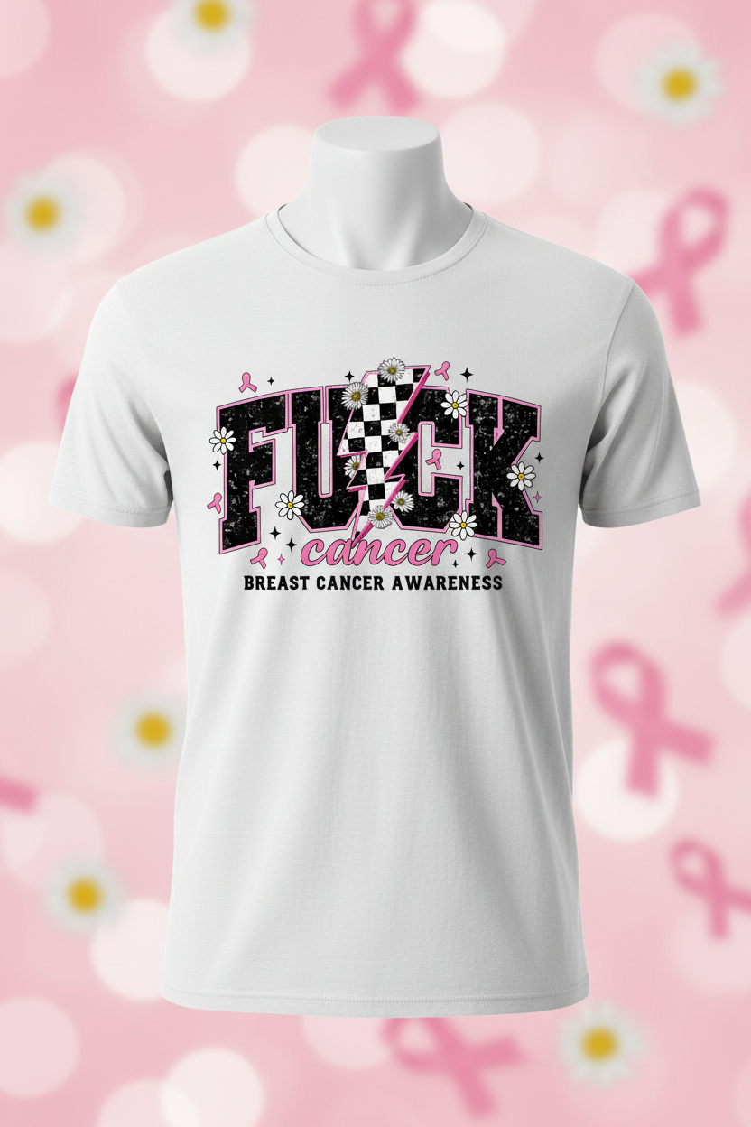 F*ck Cancer Breast Cancer Awareness Graphic Tee - White