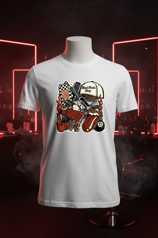 Bad Hair Day Hairstylist Graphic Tee - White