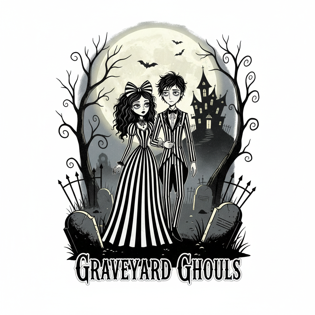 Spooky gothic couple Halloween graphic design