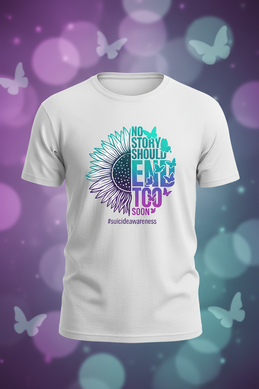No Story Should End Too Soon Suicide Awareness Graphic Tee - White