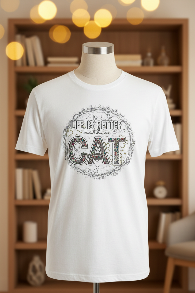 Life Is Better With a Cat Graphic Tee - White