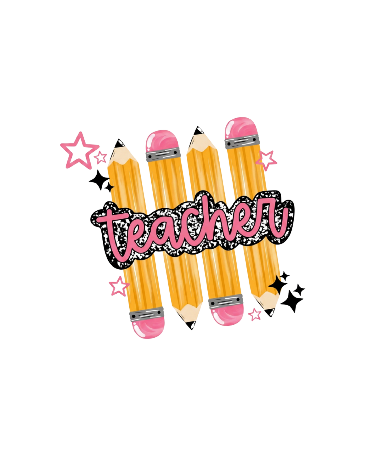 Teacher pencils stack graphic tee with pink glitter script