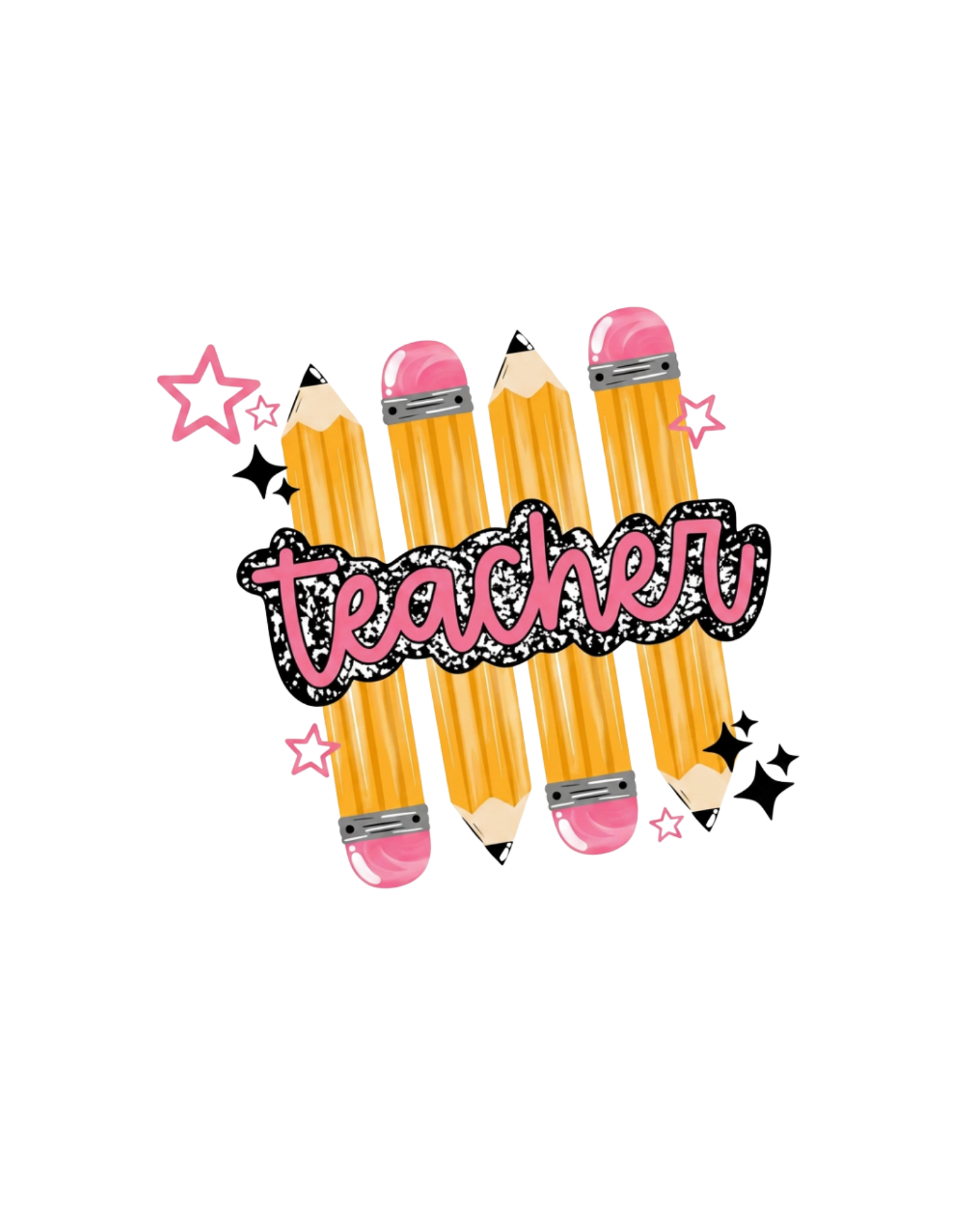 Teacher pencils stack graphic tee with pink glitter script