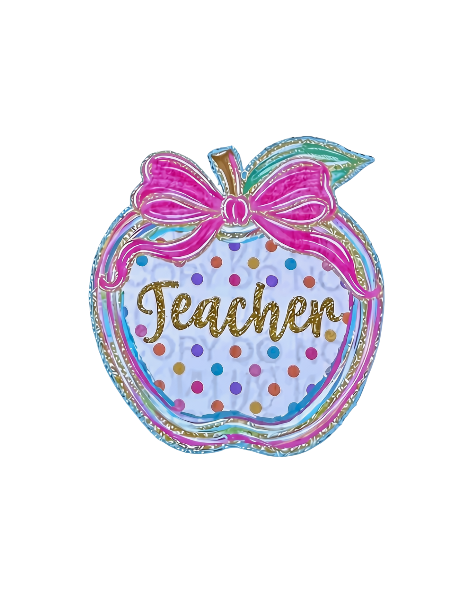 Apple teacher graphic tee design with leopard print and bows