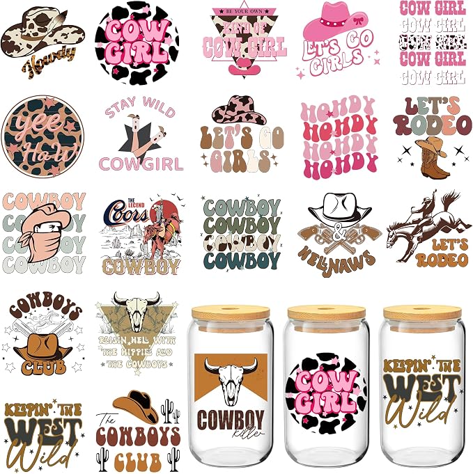 Glass cup designs - western cowgirl