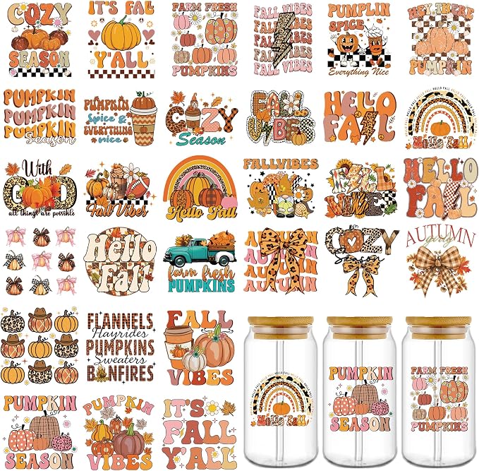 Glass cup designs - fall pumpkin