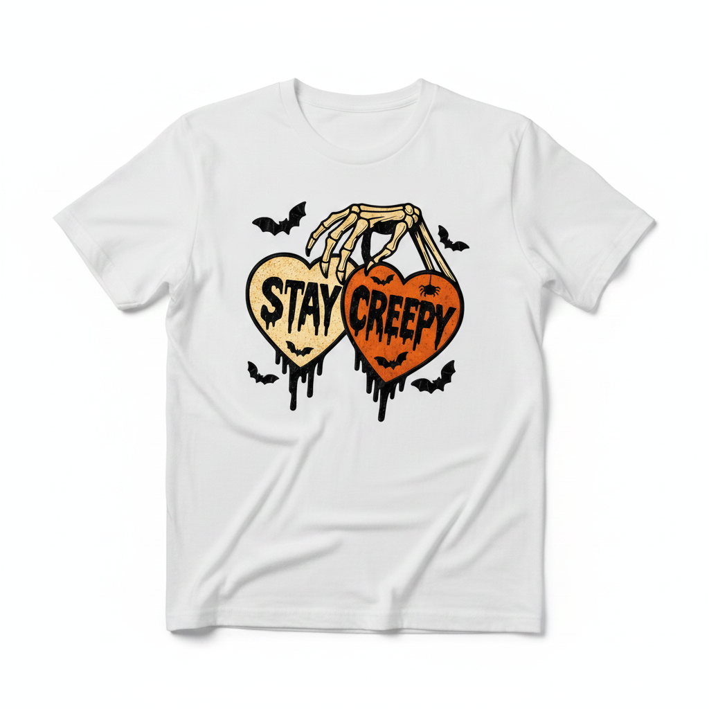 Stay Creepy Halloween tee flat lay mockup