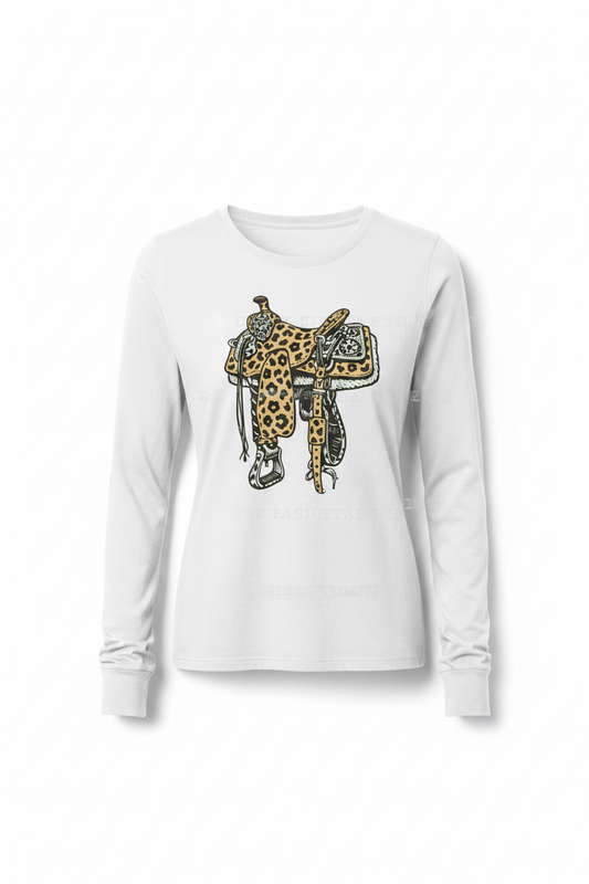 Western saddle long sleeve flat lay - white