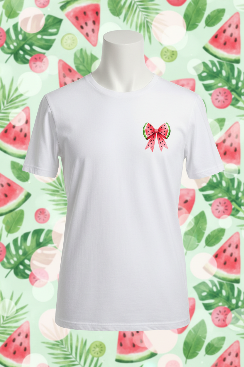 Summer Vibes Watermelon Bow Tee - White Front