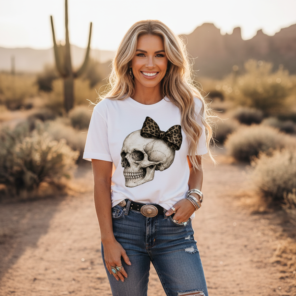 Skull with Leopard Bow tee lifestyle mockup