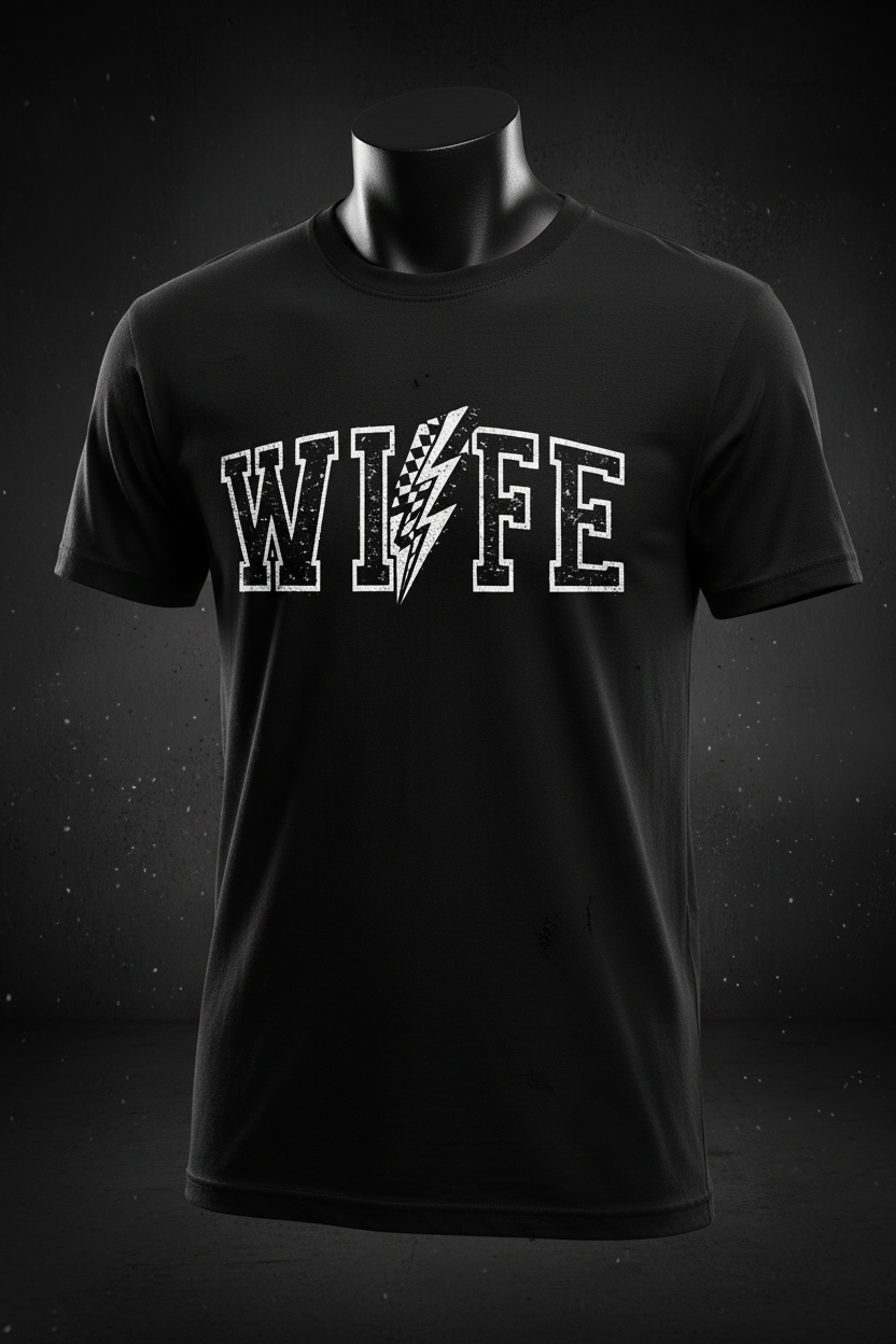 Wife Lightning Bolt Graphic Tee - Black