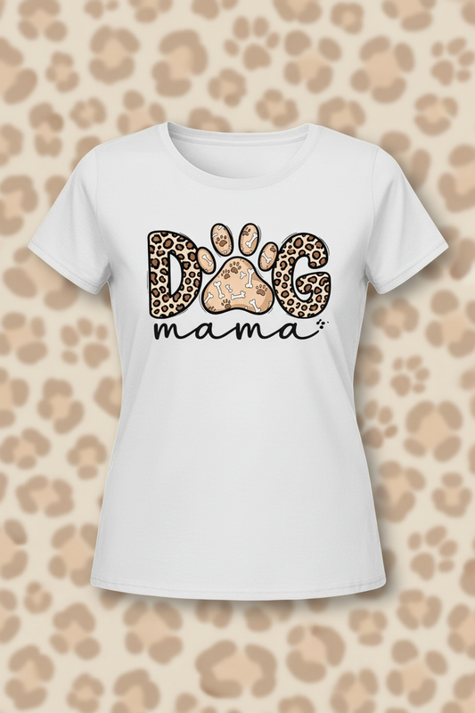 Dog Mama white t-shirt mockup on warm earthy leopard background