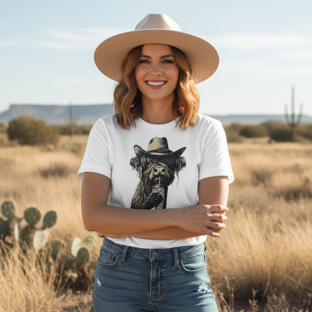 Highland Cow tee lifestyle mockup