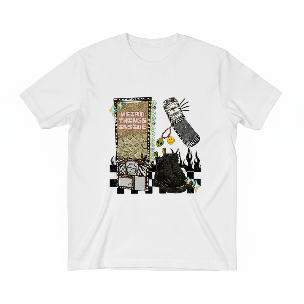 Weird Things Inside tee flat lay mockup