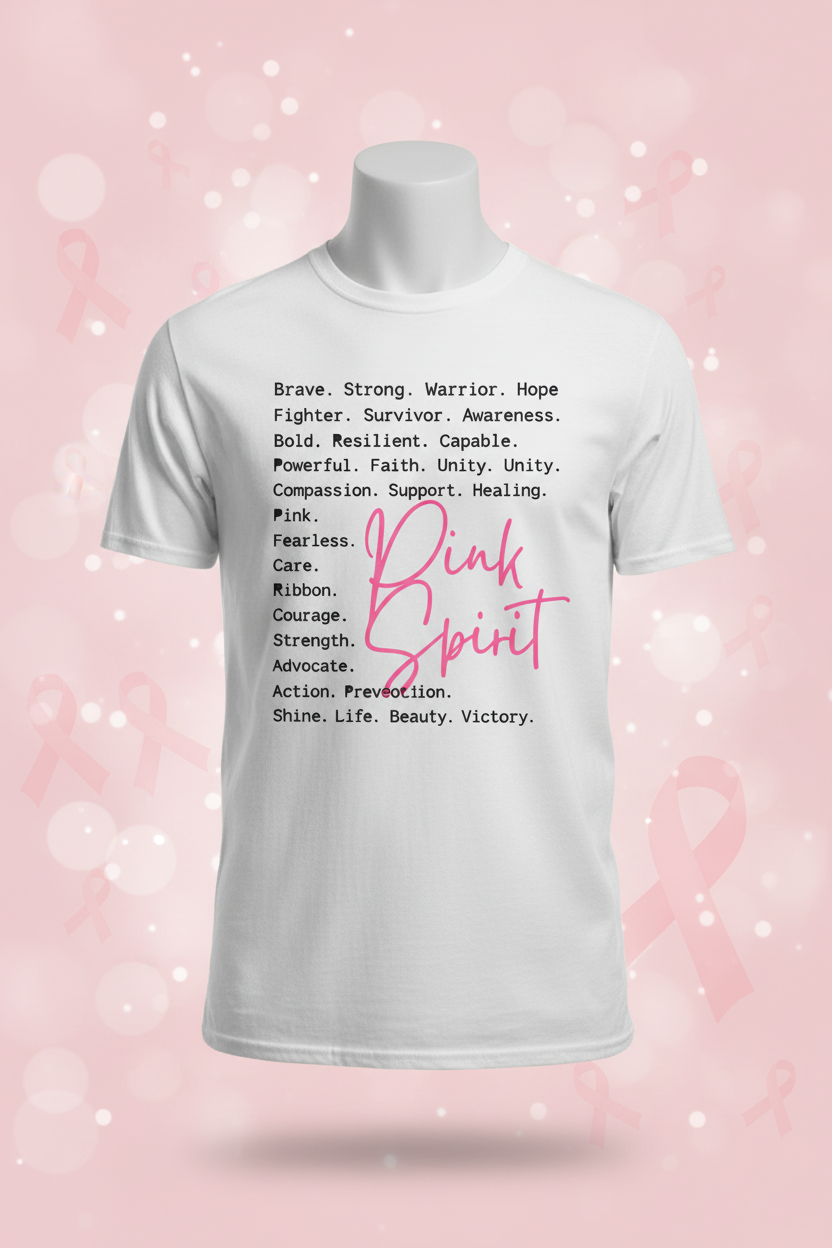Pink Spirit Breast Cancer Awareness Graphic Tee - White