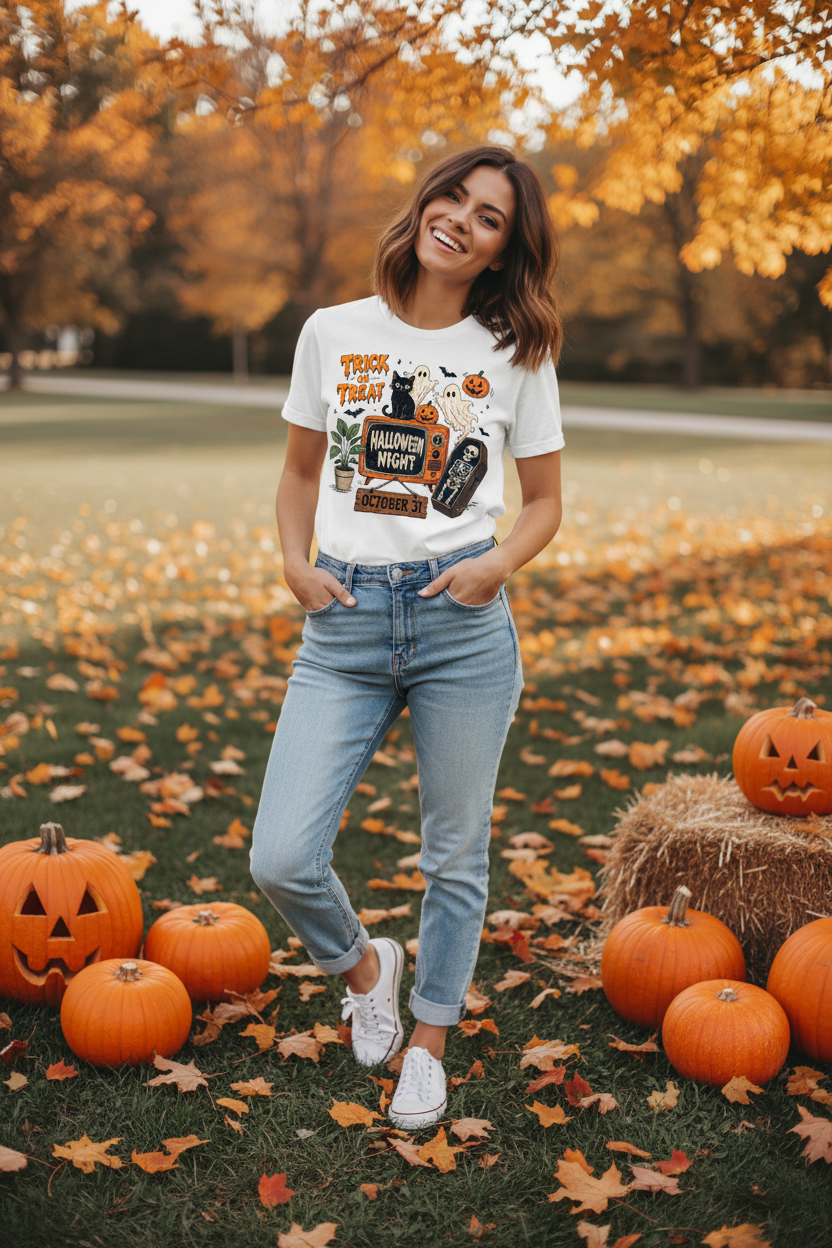 Trick or Treat Halloween tee lifestyle photo