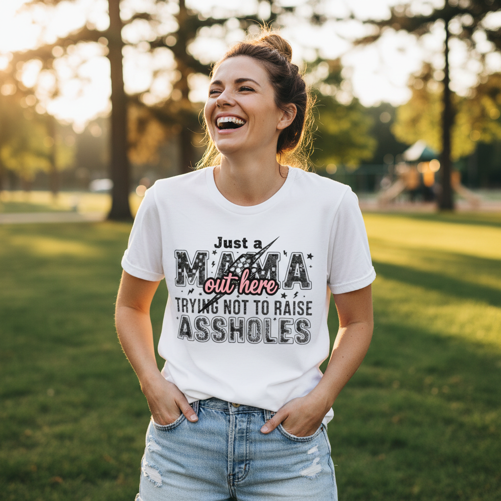 Just a Mama tee lifestyle mockup