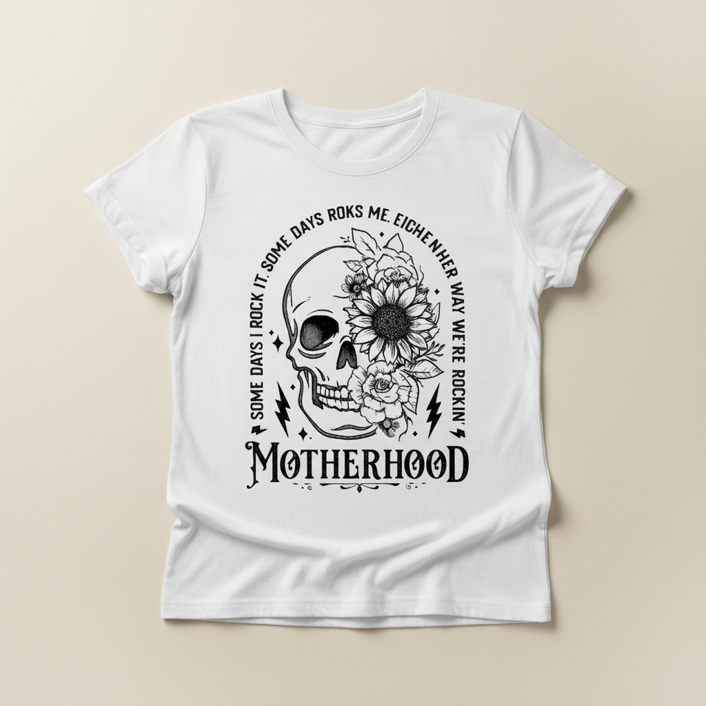 Motherhood graphic tee flat lay mockup