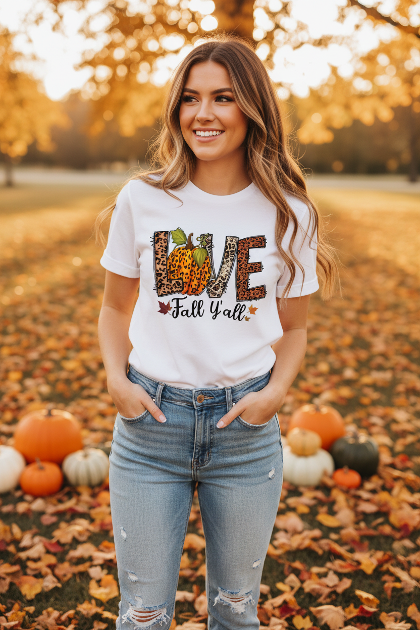 Love Fall Y'all tee lifestyle photo