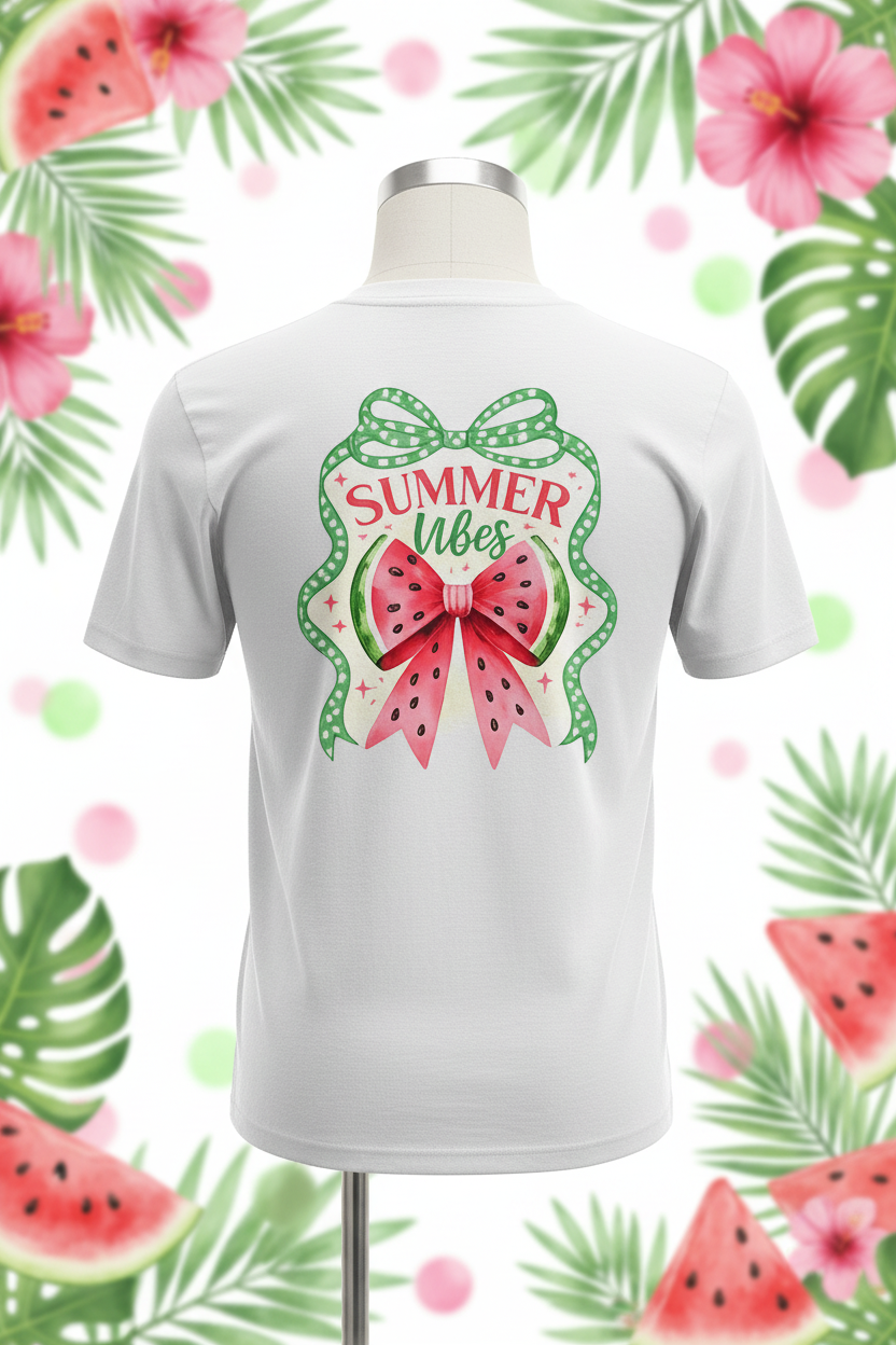 Summer Vibes Watermelon Bow Tee - White Back