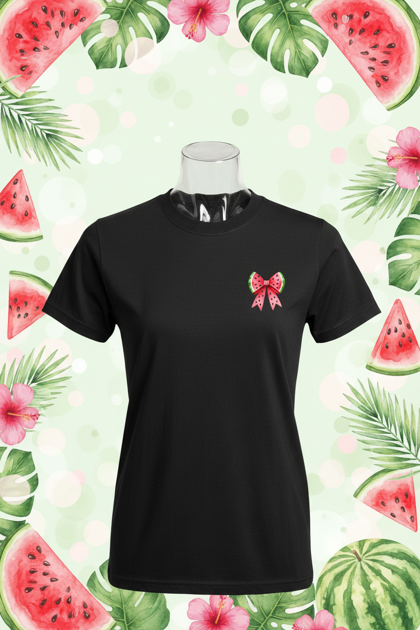 Summer Vibes Watermelon Bow Tee - Black Front