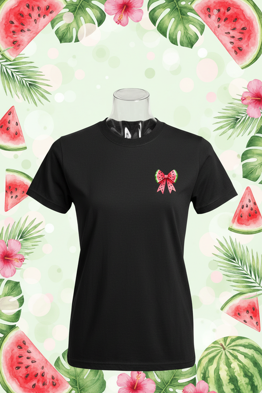 Summer Vibes Watermelon Bow Tee - Black Front