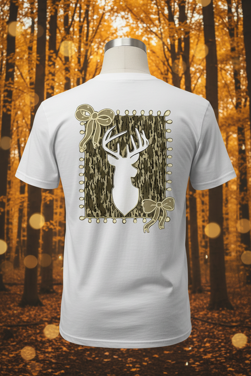 Camo Bow Deer Graphic Tee - White Back