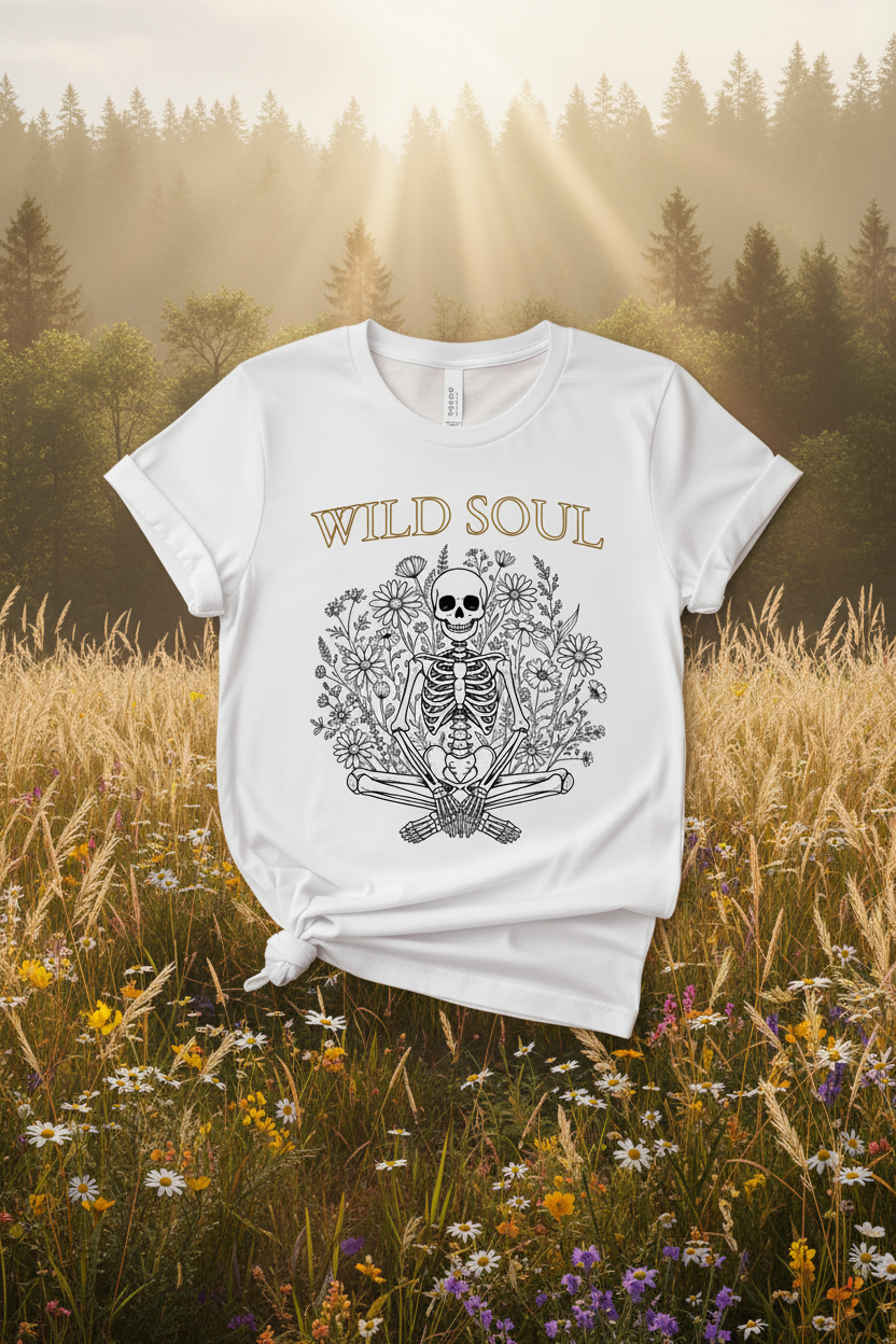 Wild Soul women's t-shirt mockup with wild nature background