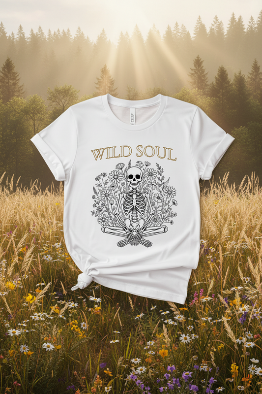 Wild Soul women's t-shirt mockup with wild nature background
