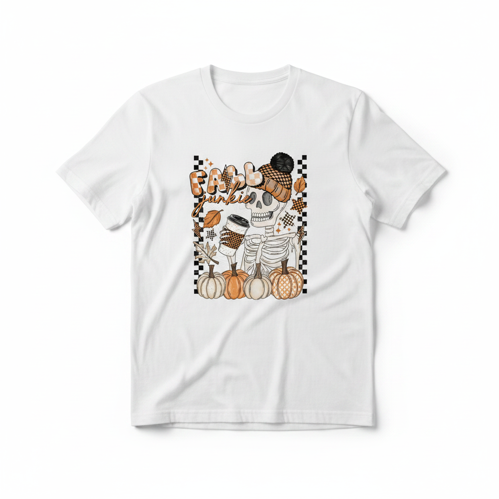 Fall Junkie tee flat lay mockup