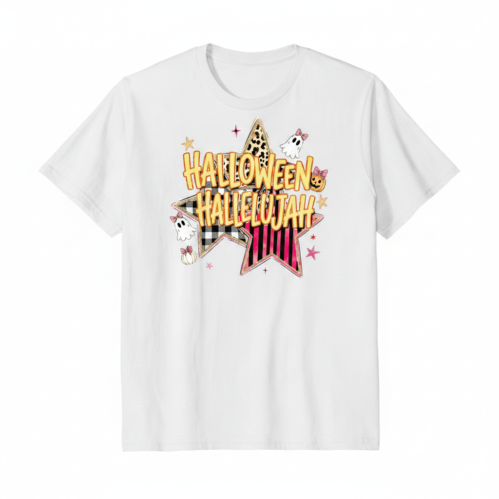 Halloween Hallelujah tee flat lay mockup