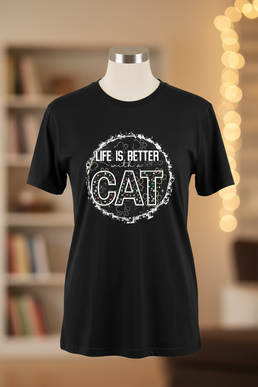 Life Is Better With a Cat Graphic Tee - Black