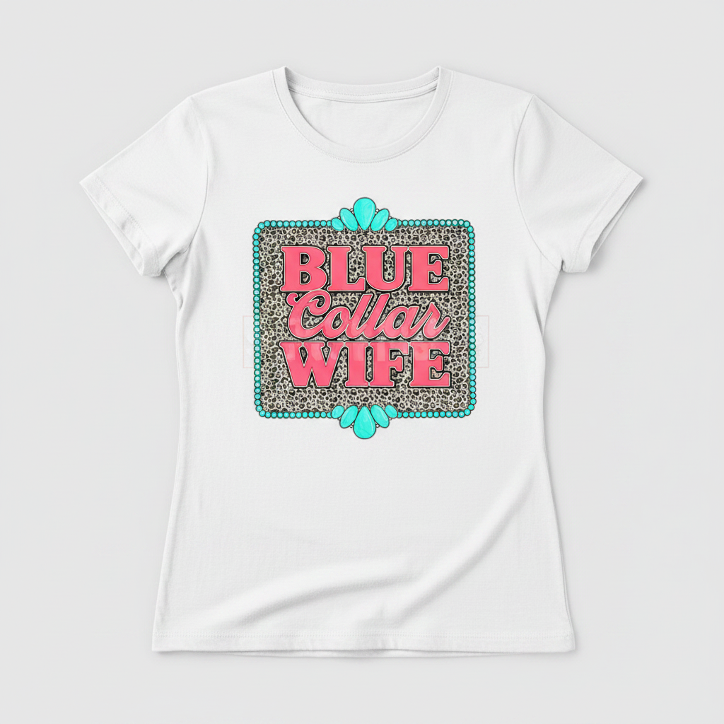 Blue Collar Wife white tee flat lay mockup