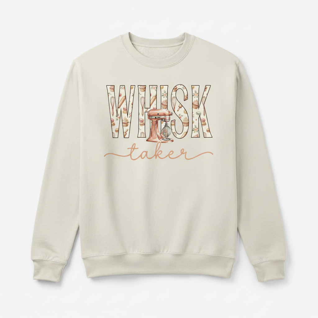 Whisk Taker crewneck flat lay mockup