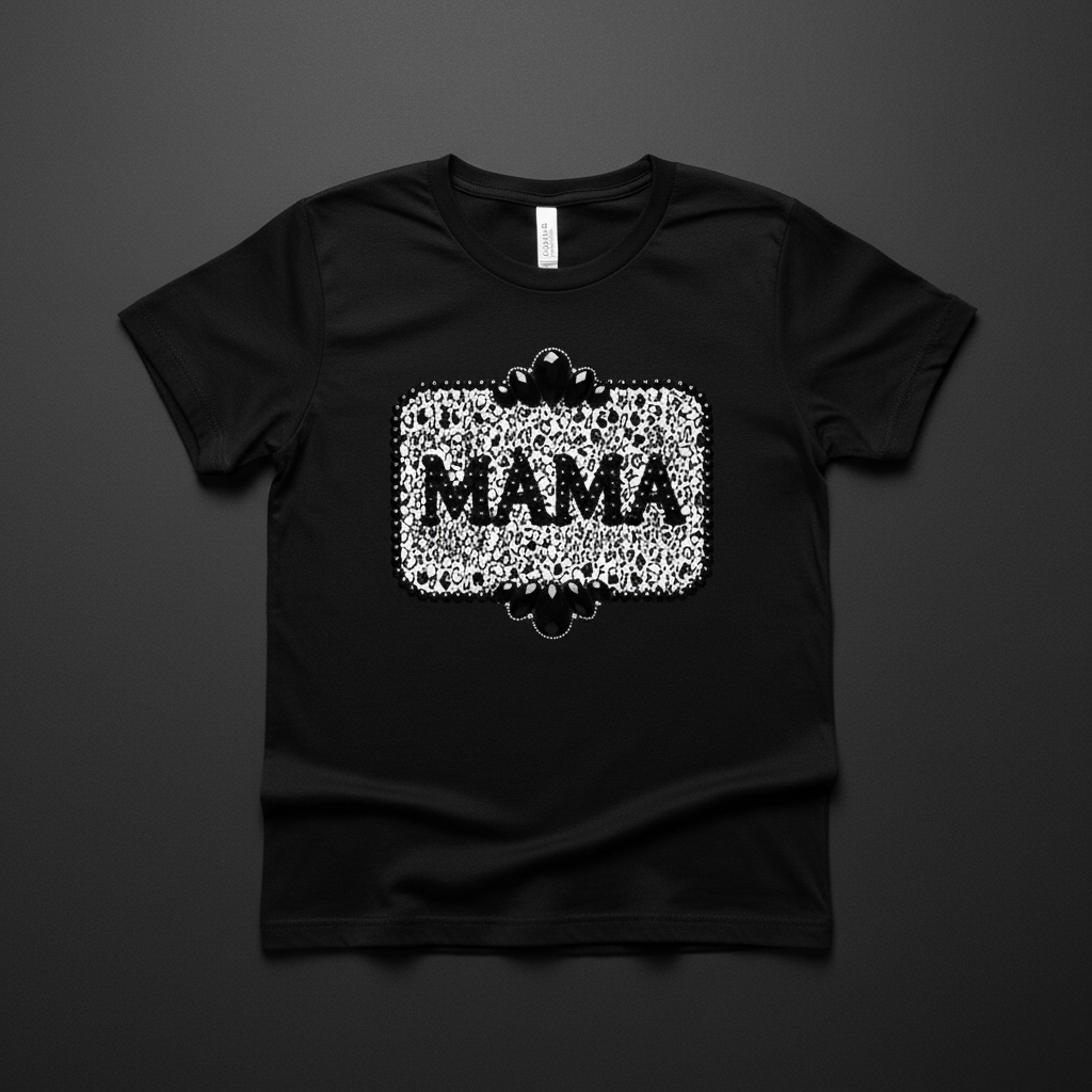 Mama dalmatian black tee flat lay mockup