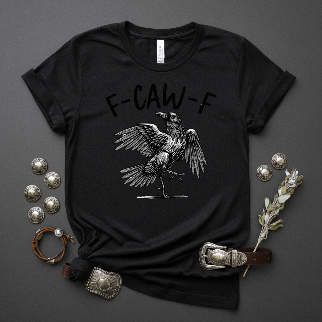 F-CAW-F black tee flat lay mockup