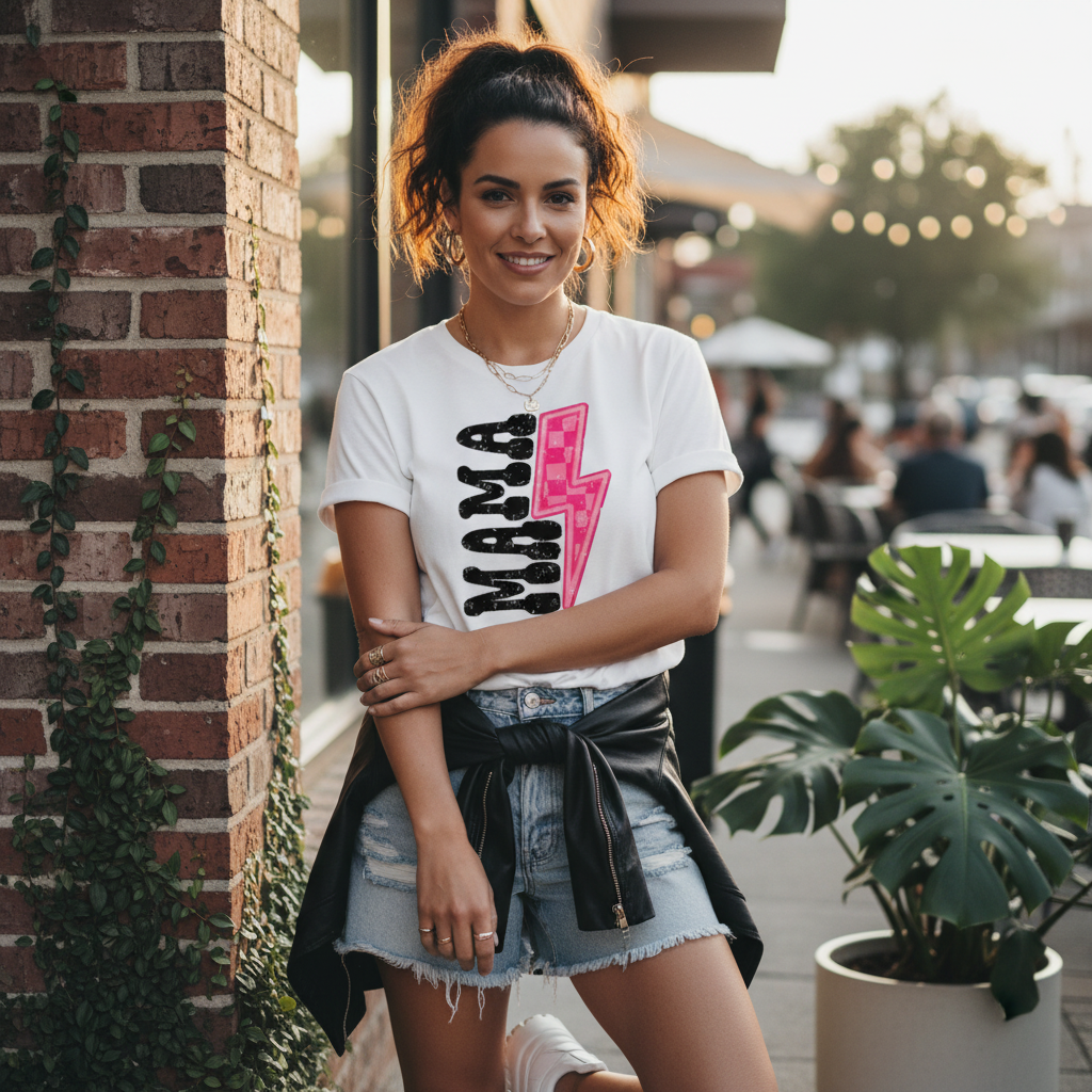 Mama Lightning Bolt tee lifestyle mockup