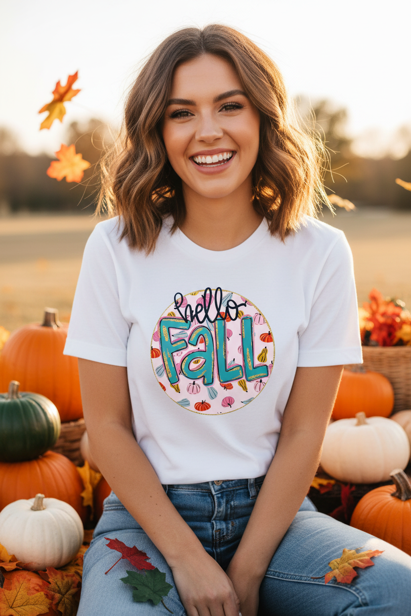 Hello Fall tee lifestyle photo