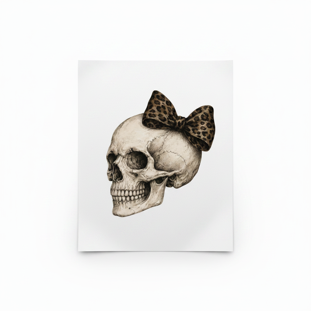 Skull with Leopard Bow DTF transfer mockup