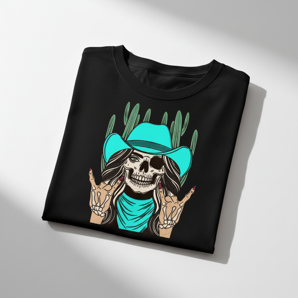 Skull Cowgirl Folded Flat Lay