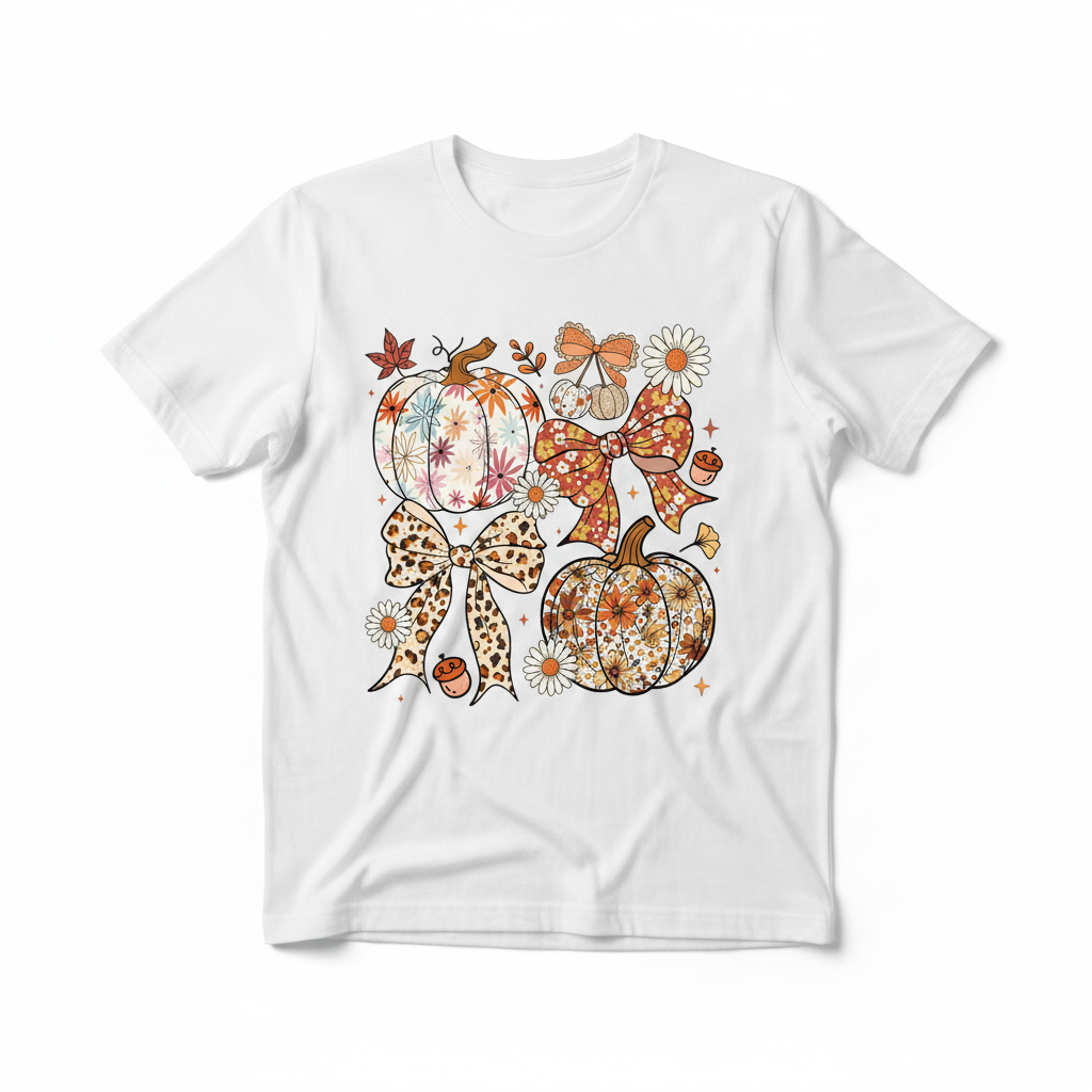 Fall boho pumpkin tee flat lay mockup