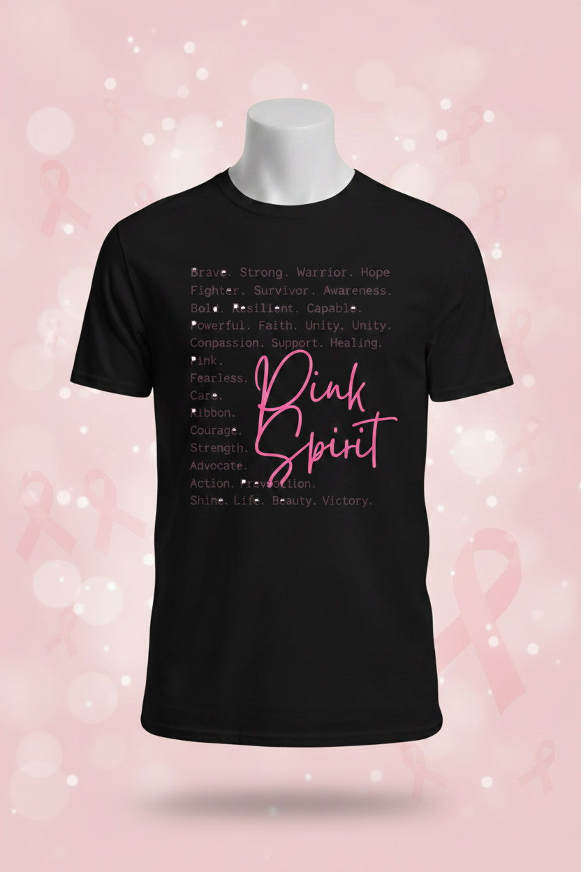 Pink Spirit Breast Cancer Awareness Graphic Tee - Black