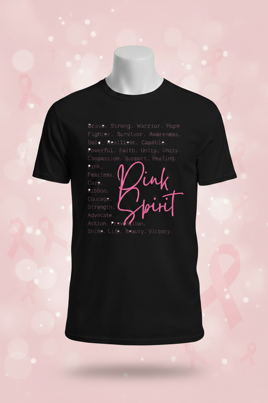 Pink Spirit Breast Cancer Awareness Graphic Tee - Black