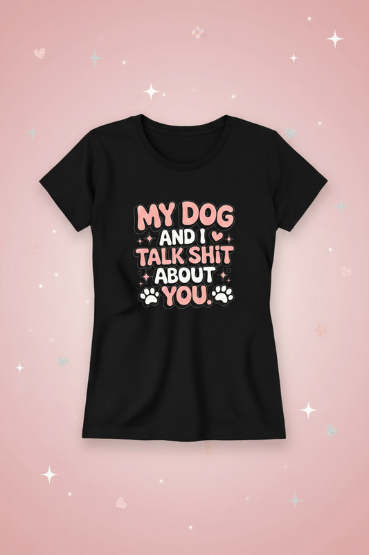 My Dog black t-shirt mockup on blush pink sparkle background