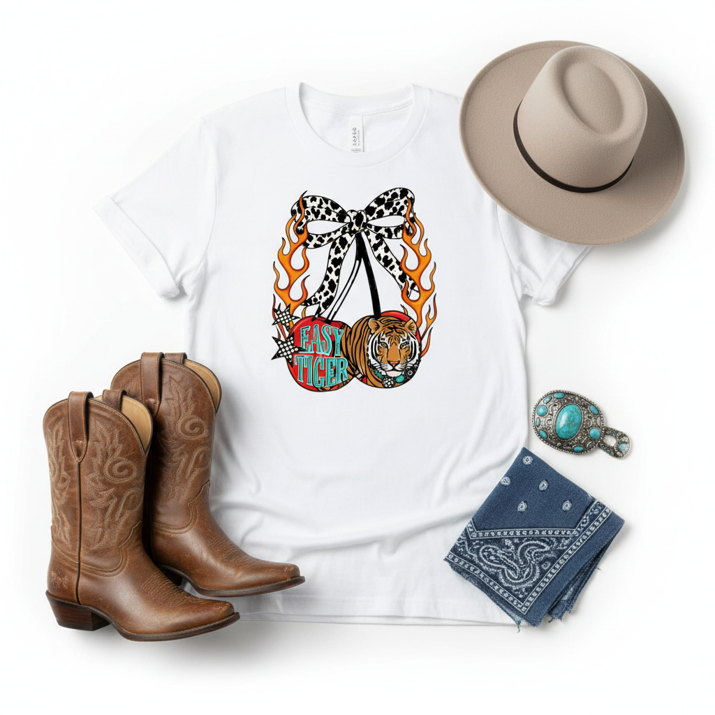 Easy Tiger tee flat lay mockup