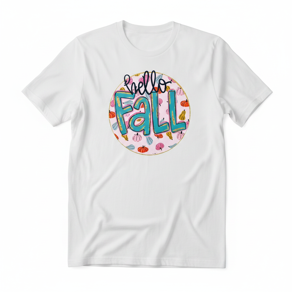 Hello Fall tee flat lay mockup