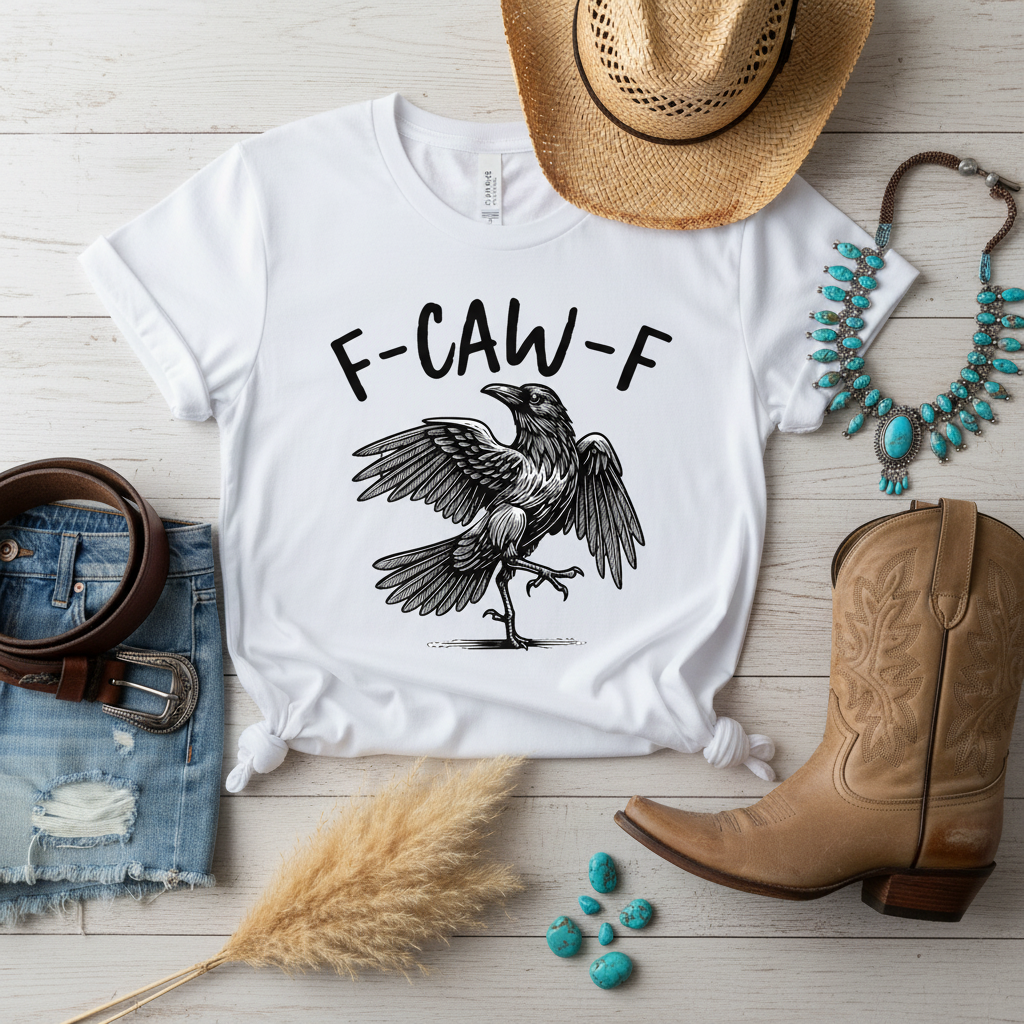 F-CAW-F white tee flat lay mockup