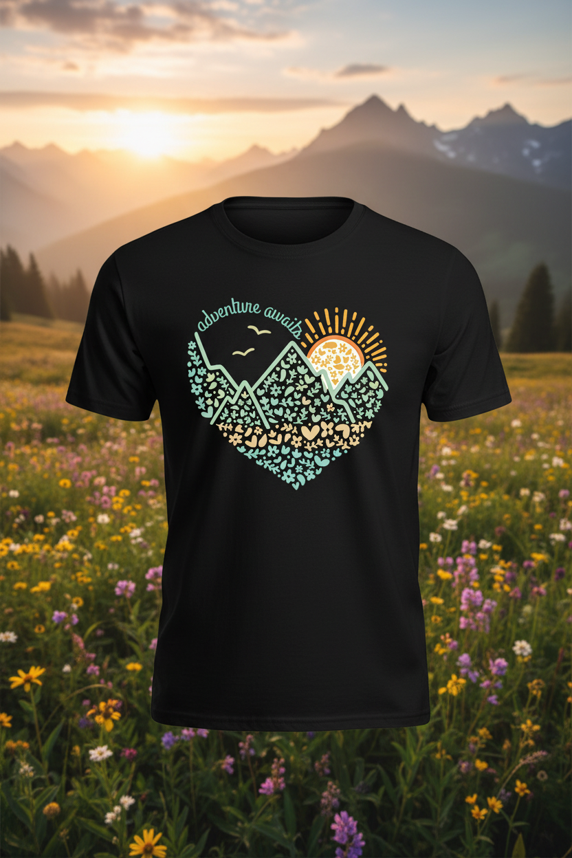 Adventure Awaits Camping Graphic Tee - Black